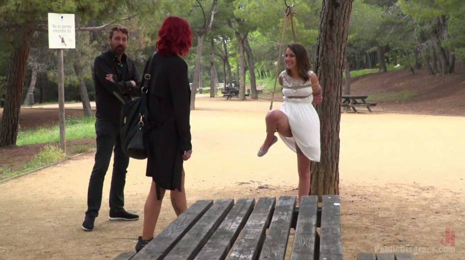 Slutty mistress Silvia Rubi punishes one tied up bitch in a public place - 2. pic