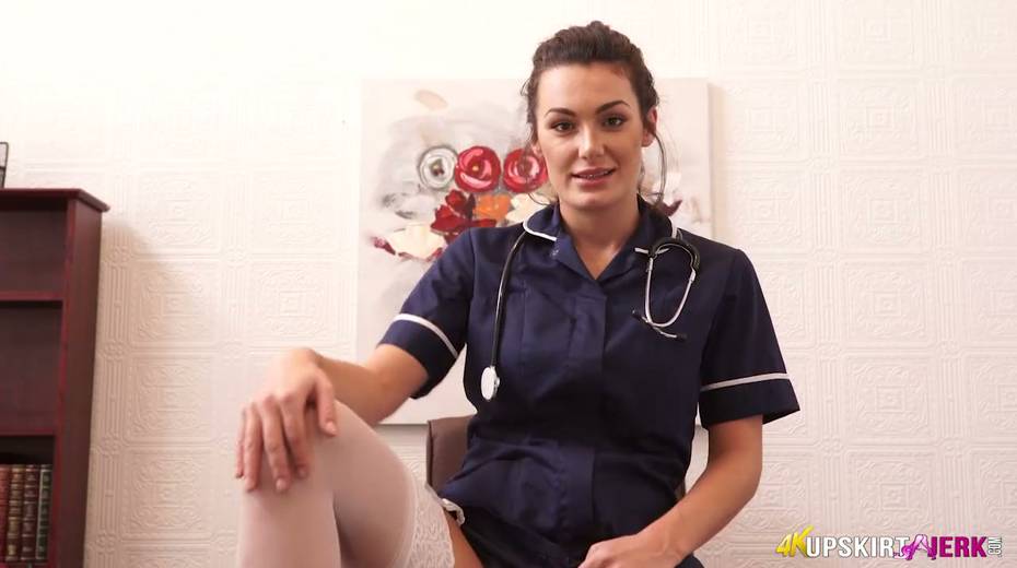 Horny nurse in sexy uniform and stockings shows upskirt pussy - 13. pic