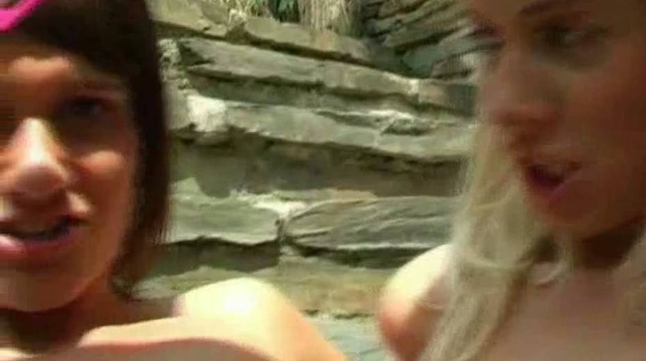 Bright toys help naughty lesbians Monica and Silka to masturbate outdoors - 15. pic