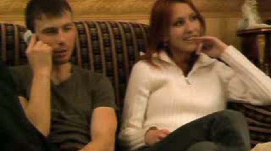 Two best friends fuck nasty red haired gal on the floor - 2. pic