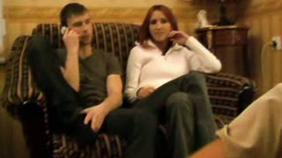 Two best friends fuck nasty red haired gal on the floor - 5. pic