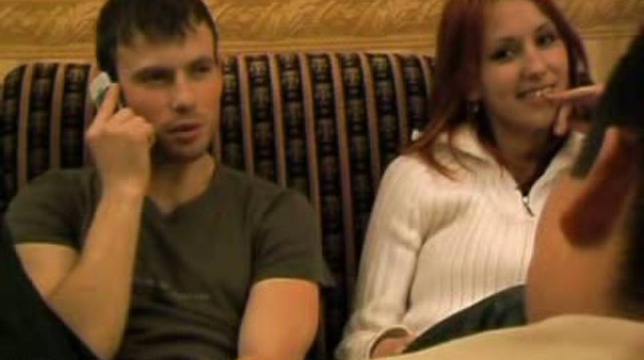 Two best friends fuck nasty red haired gal on the floor - 6. pic
