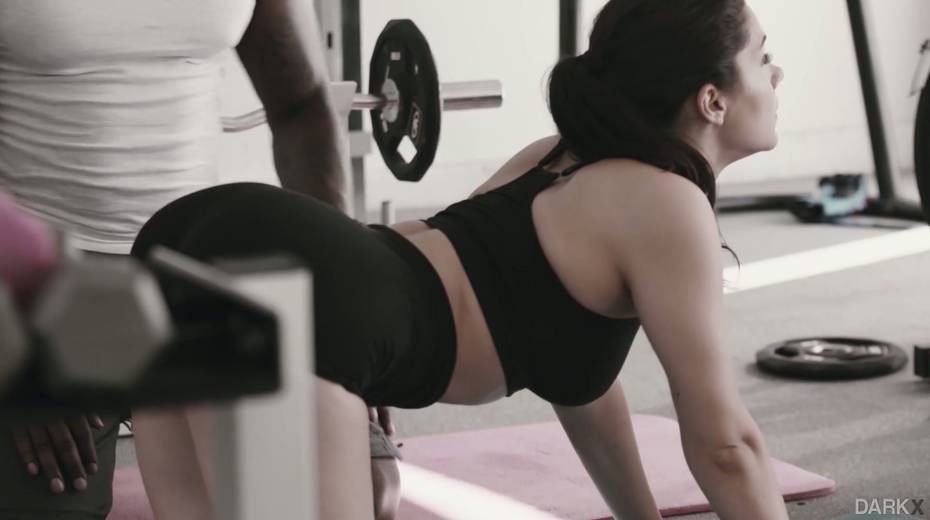 Fitness chick with yummy big boobies Valentina Nappi goes black at the gym - 3. pic