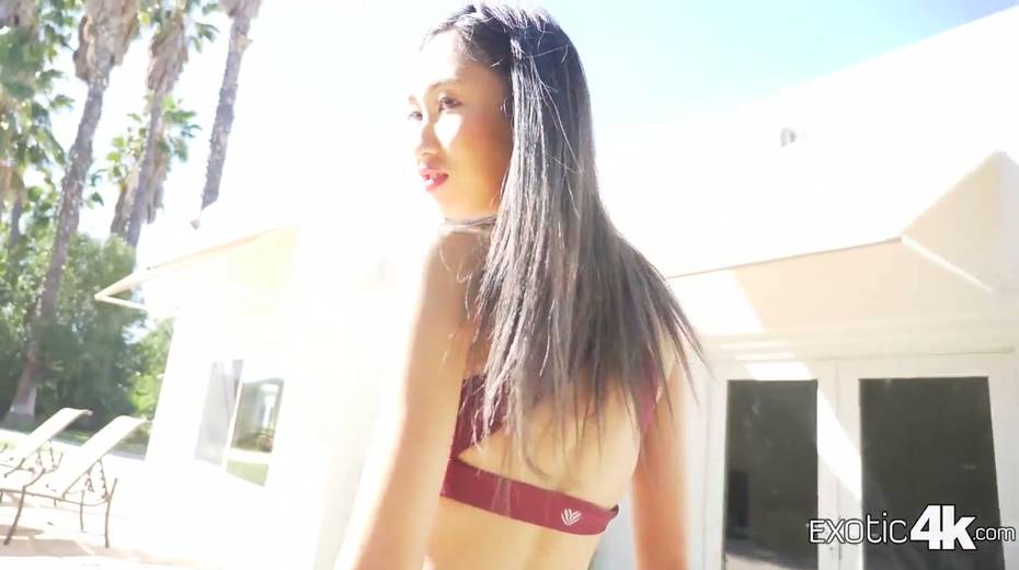 Slim Asian chick Eva Yi is fucked in her tight slit by the poolside - 2. pic