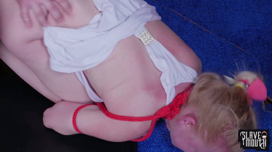 Tied up blond chick Anneliese Snow is face fucked hard before licking dude's anus - 28. pic