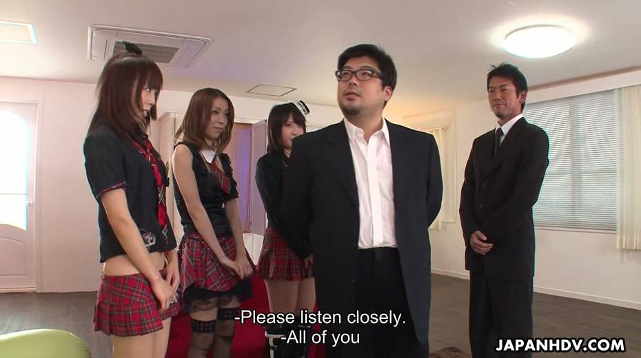 Three Japanese girls in kilt skirts take part in crazy group sex scene - 2. pic