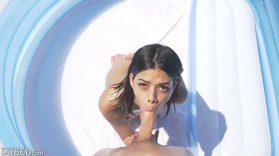 Tanned chick Harmony Wonders gets lubed and nailed by the poolside - 5. pic