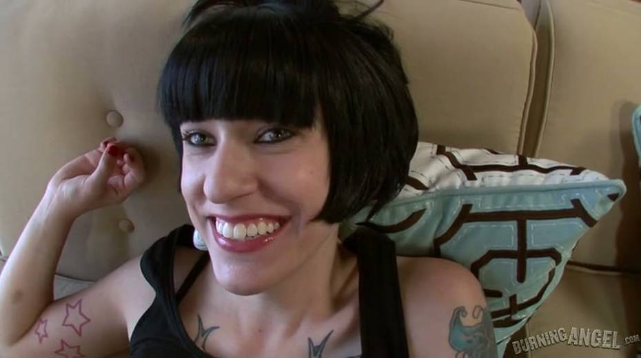 Giggling short haired brunette Miss Myra takes fat hard dick in pink twat - 5. pic