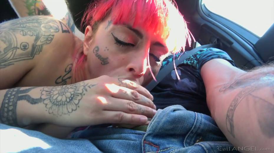 Tattooed emo whore Candy Doll gives a blowjob in the car and gets fucked in public - 6. pic