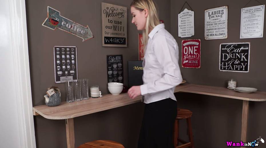 Naughty waitress in stockings and garters Gracie takes off her skirt and blouse - 4. pic