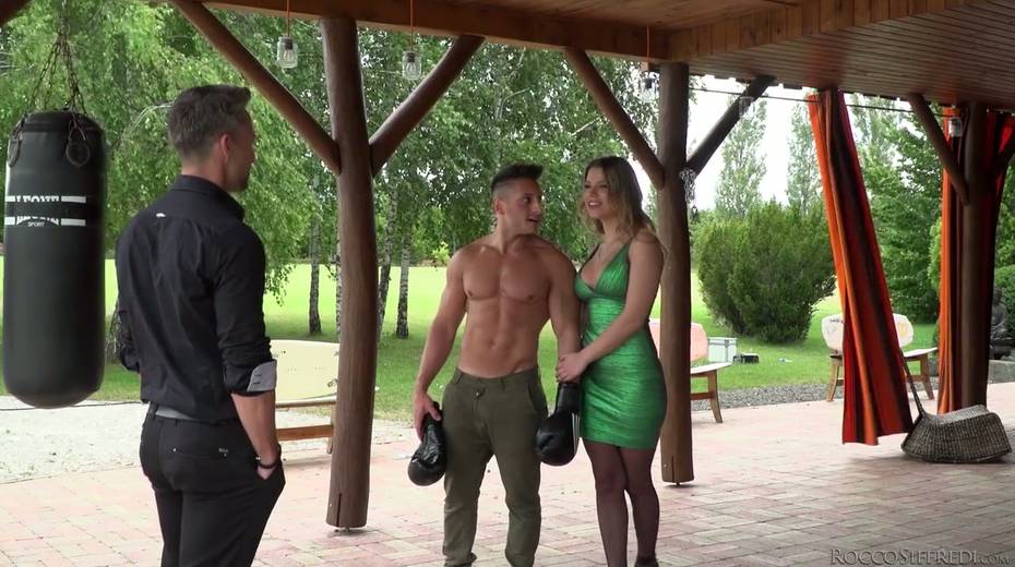 Whorish busty chick Angel Rivas is fucked by two handsome athletic dudes - 3. pic