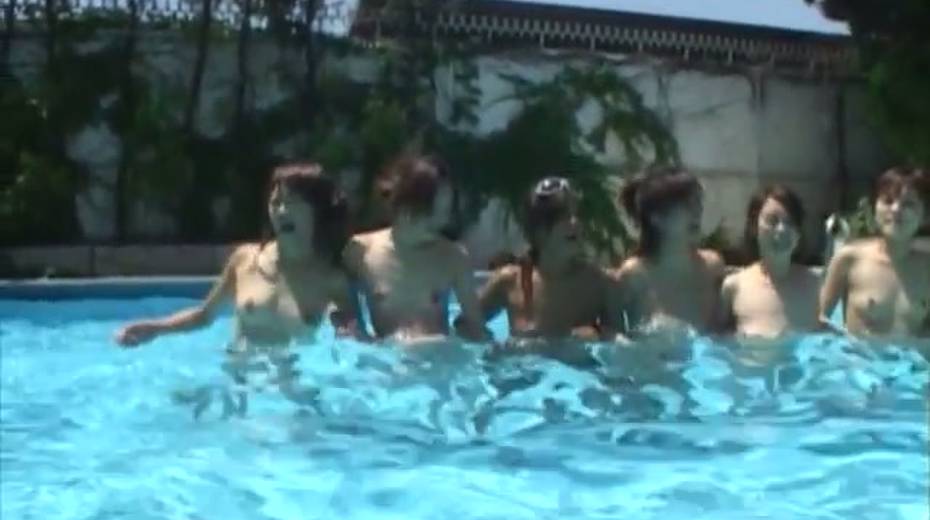 A bunch of kinky Jap girls flaunting naked by the poolside outdoor - 7. pic