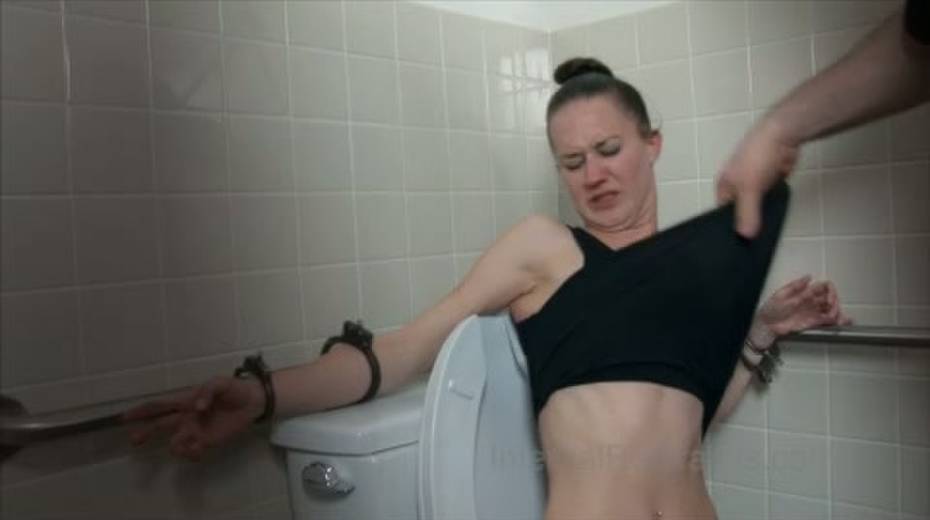 Skinny gal is punished in the public toilet - 3. pic