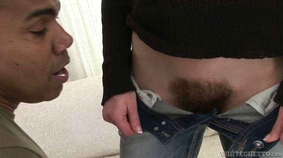 Lewd Caucasian girl with bushy pussy loves sucking big black cock - 2. pic