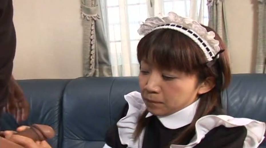 Cute maid flashes her booty to her master and gives him head as well - 8. pic