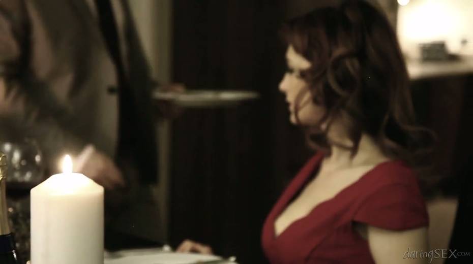 Sensual babe in red dress Lola Gatsby is fucked right in the kitchen - 3. pic