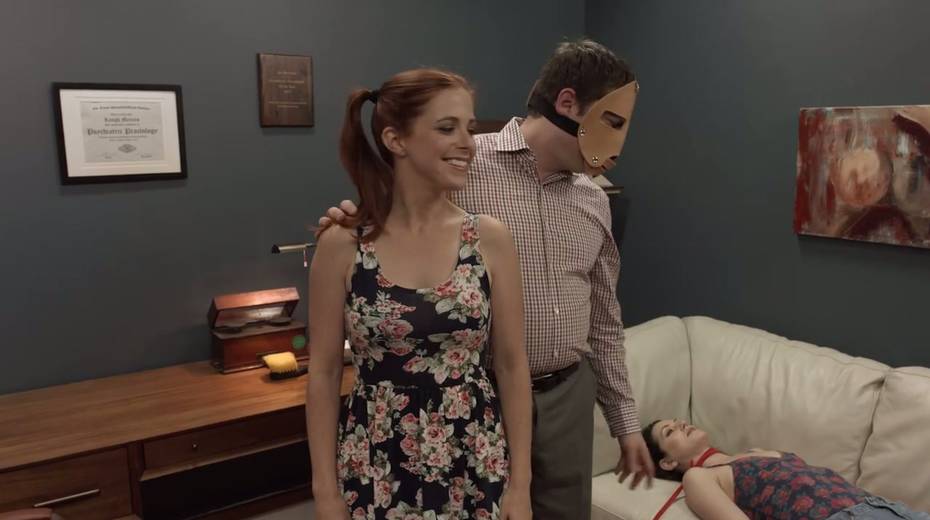 Kinky perve in mask tied yp two pretty hot teens and wants to punish their holes - 2. pic