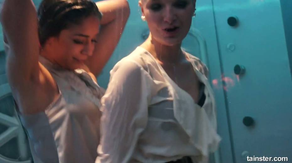 Two lesbian chicks dance and touch each other under the shower at the party - 7. pic