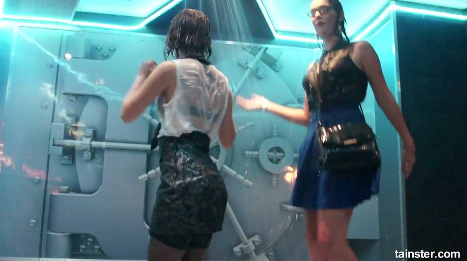 Two lesbian chicks dance and touch each other under the shower at the party - 15. pic