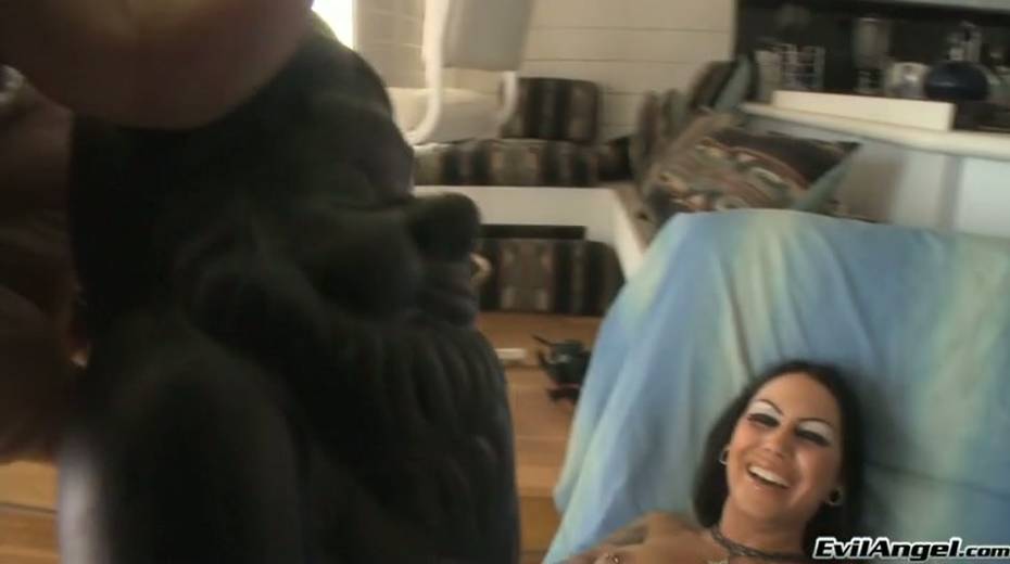 Lewd brunette nympho gonna fuck her pierced pussy with huge dildo - 5. pic