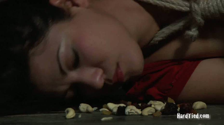 Red haired harlot makes tied up sex-slave eat nuts on the floor - 8. pic