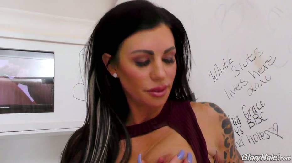 Captivating hooker with big boobs Melissa Lynn goes black in the glory hole room - 13. pic