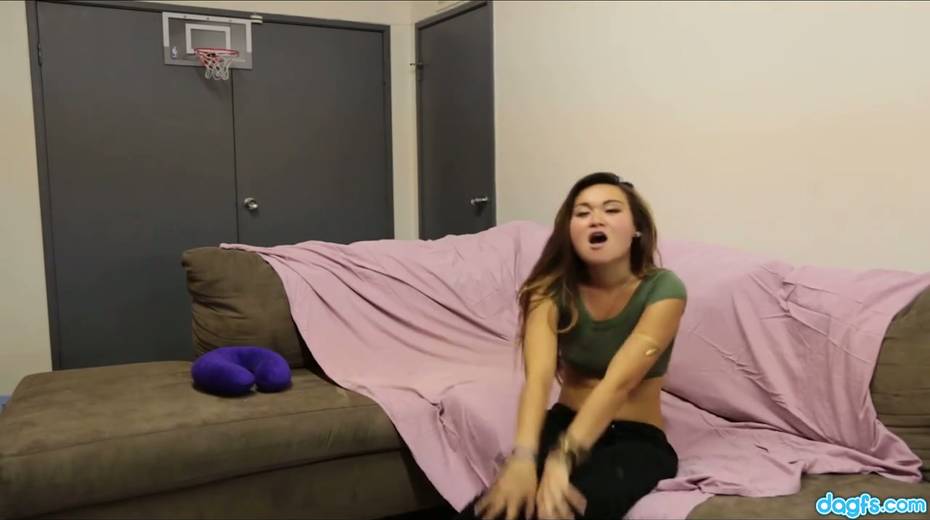 Asian real slut Gina starts stripping out of the blue and exposes tits - 2. pic