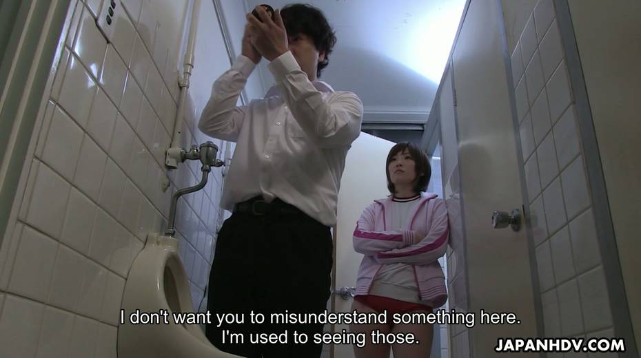 Japanese nympho Kaede Oshiro bangs one geeky dude in the men's room - 5. pic