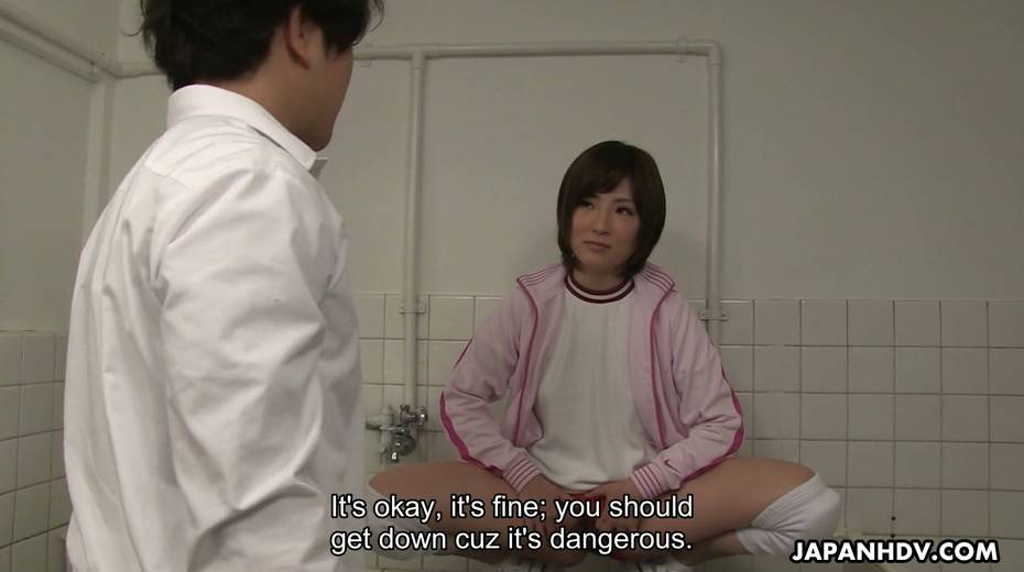 Japanese nympho Kaede Oshiro bangs one geeky dude in the men's room - 7. pic