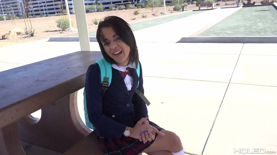 Slutty college chick Holly Hendrix is dildo fucking her anus before a crazy anal sex - 2. pic