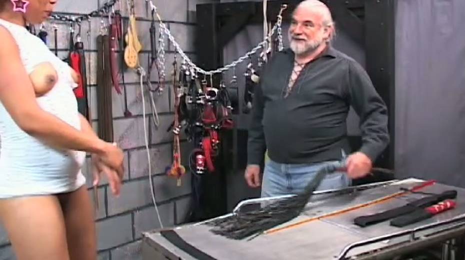 Old fart makes his slave beg for mercy by using his wooden stick - 15. pic