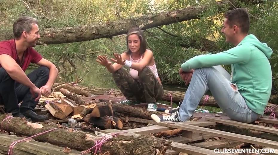Full natural busty teen Anabelle is fucked by two strangers by the river - 3. pic