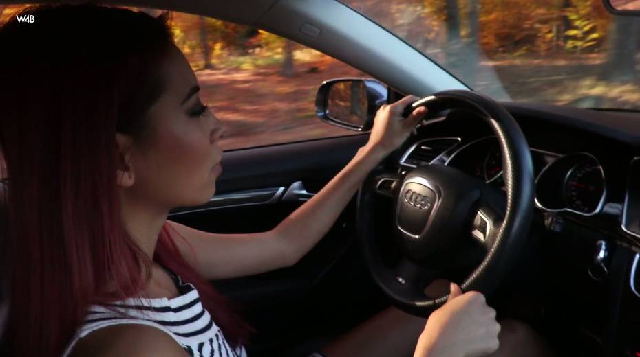 Sex-hungry hoochie Paula Shy is masturbating her muff right on the road - 2. pic