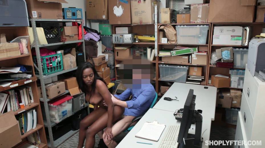 Naughty shoplifting chick Daya Knight gets her slit punished in the back room - 23. pic