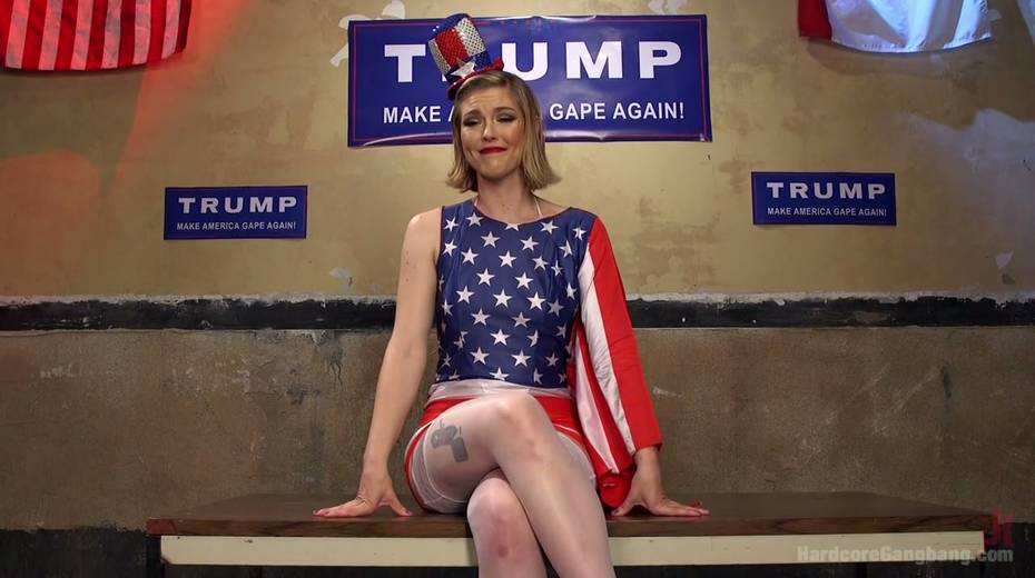 Dudes wearing Trump face masks fucks one pretty hot blonde Ella Nova - 2. pic