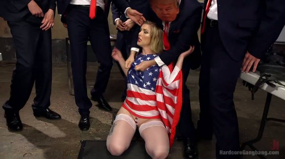 Dudes wearing Trump face masks fucks one pretty hot blonde Ella Nova - 3. pic