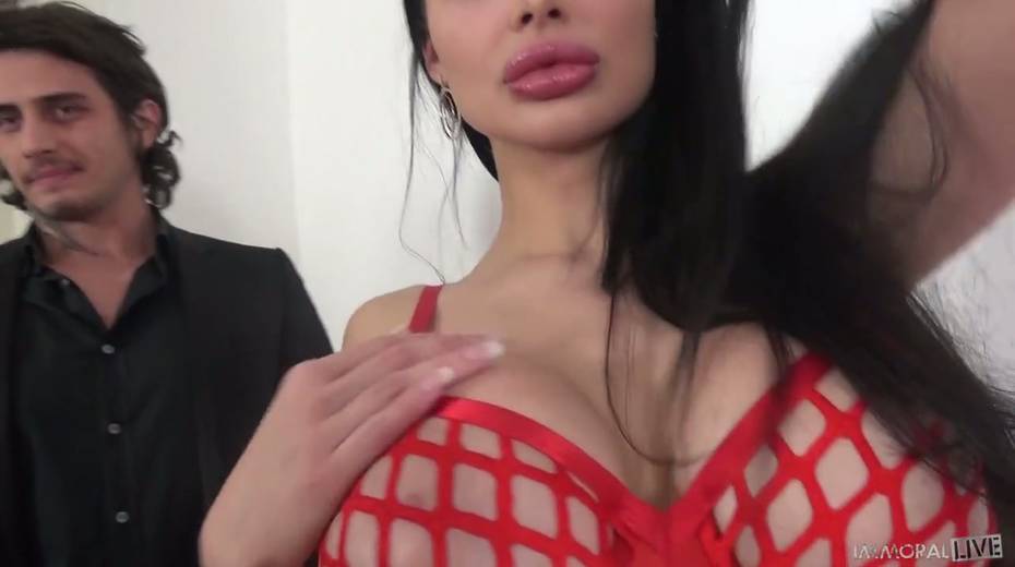 Famous big tittied brunette Aletta Ocean gets her throat and pussy rammed - 3. pic