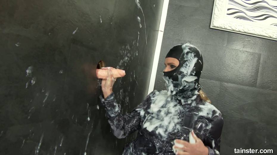 Clothed bitch Barra Brass gets messy in the glory hole room - 7. pic