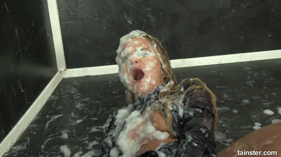Clothed bitch Barra Brass gets messy in the glory hole room - 24. pic