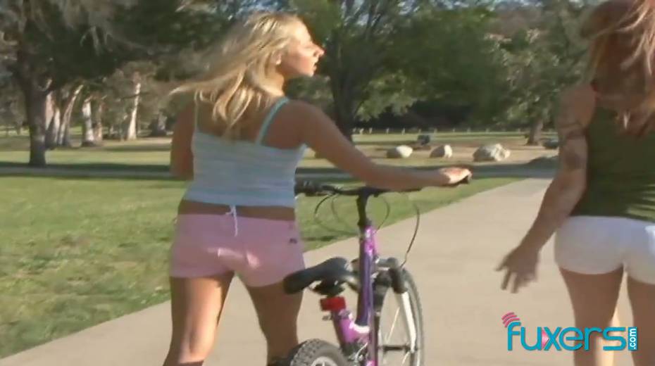 Two horny lesbian are eating each others twats after riding bicycles - 5. pic