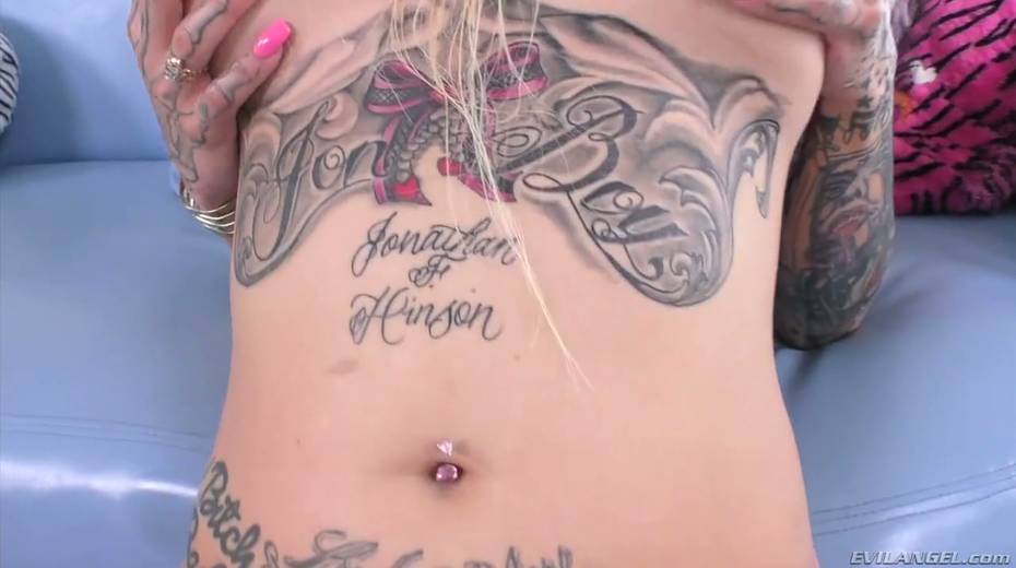 Tattooed ladyboy Britney Boykins is playing with dildo and jerking off dick - 23. pic