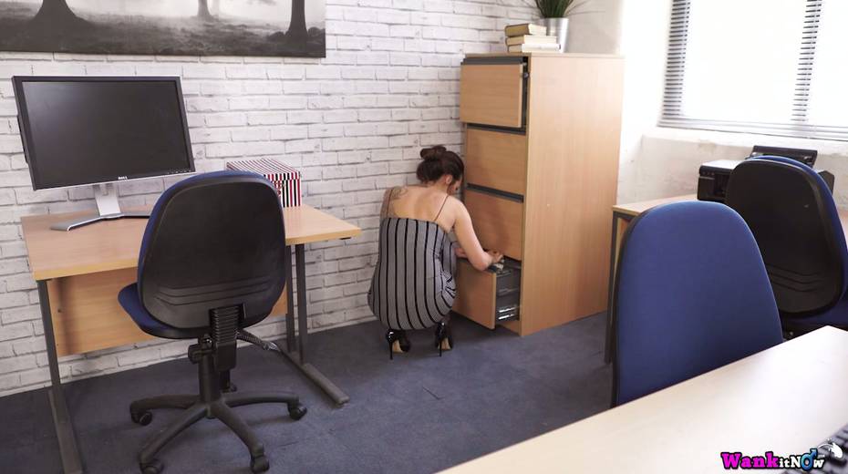 Slender secretary Laura is stripping and stroking her sexy legs and feet - 2. pic