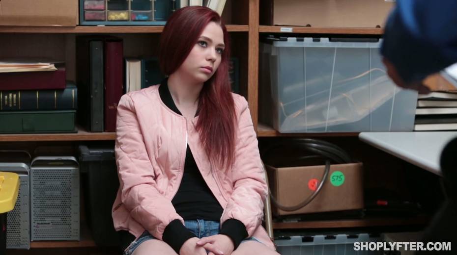 Red haired shop lifting chick Mandy Muse is fucked by kinky cop in the back room - 2. pic