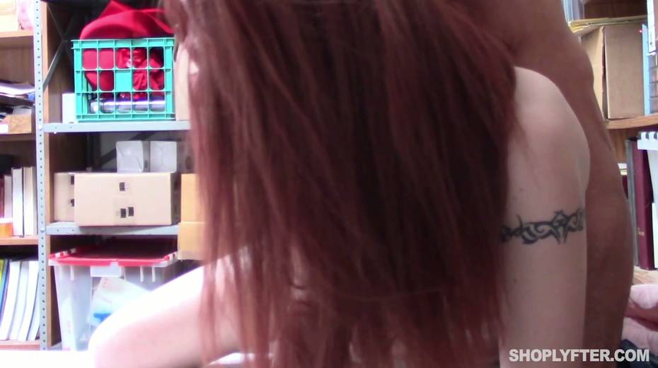 Red haired shop lifting chick Mandy Muse is fucked by kinky cop in the back room - 17. pic