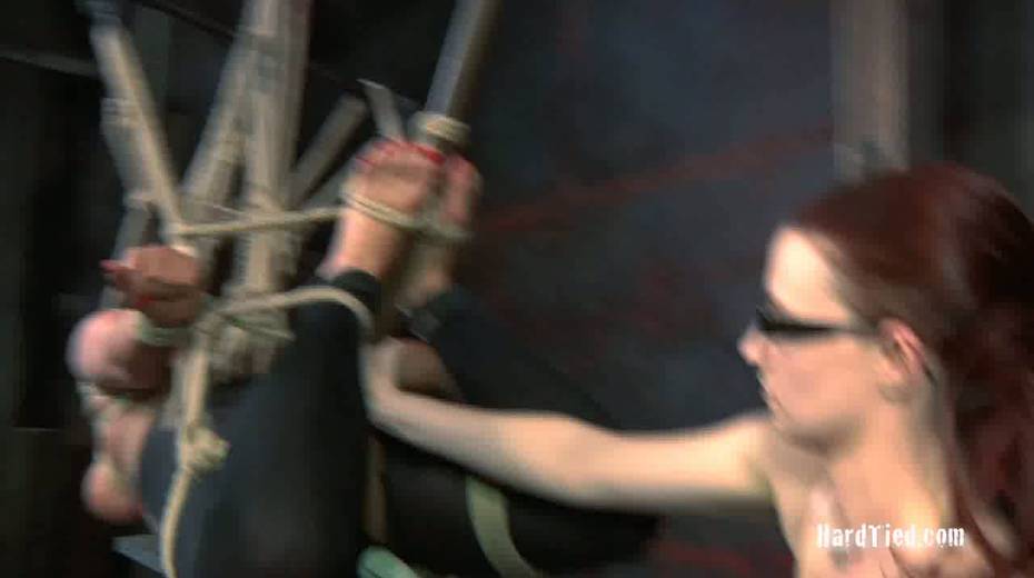 Chick with big tied up tits is punished with long stick - 11. pic