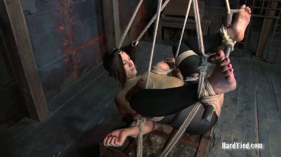 Chick with big tied up tits is punished with long stick - 15. pic