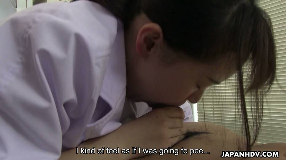 Turned on though shy looking Japanese nurse Sayaka Aishiro gives nice blowjob - 20. pic
