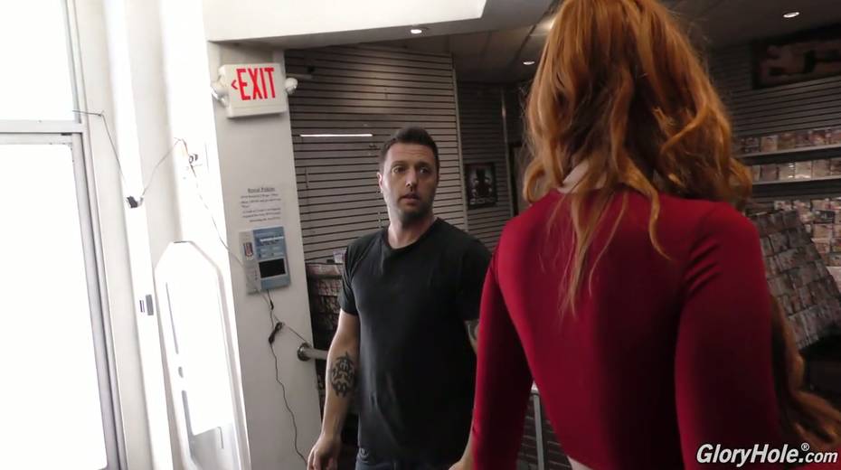 Insatiable red haired bitch Lauren Phillips goes wild in the glory hole room - 4. pic