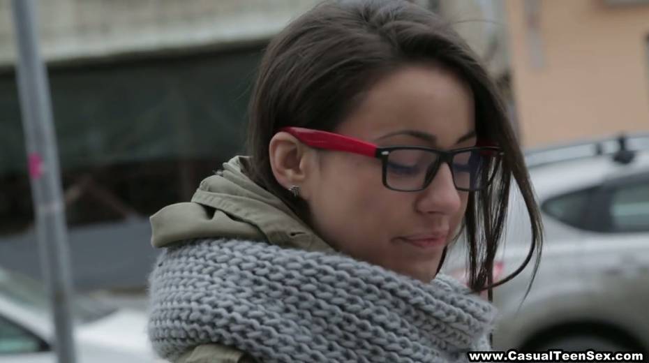 Nerdy brunette Ashly is fucked before taking cumshots on her glasses - 2. pic