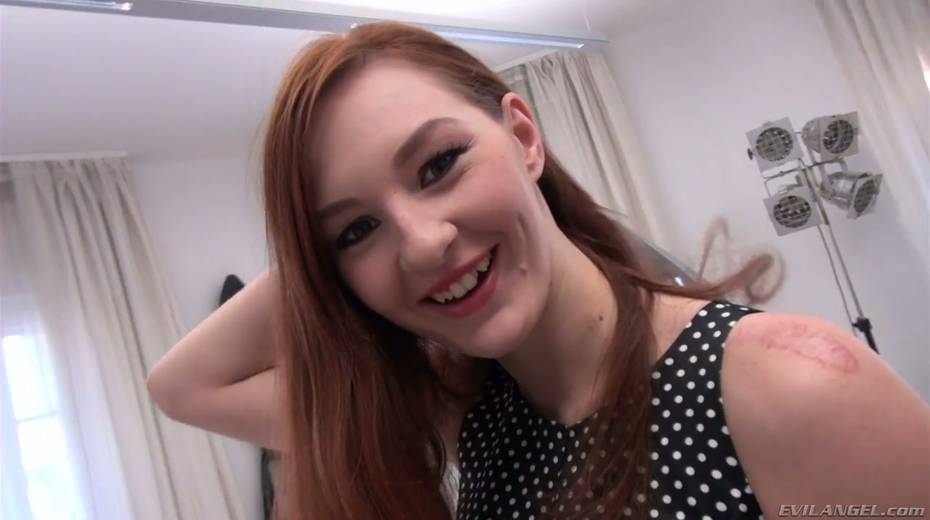 Naughty red haired bitch Alina A is fond of huge dick which drills her throat - 1. pic